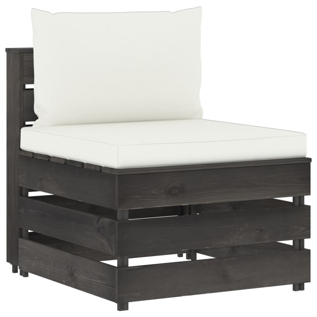 Set mobilier de grădină cu perne, 7 piese, gri, lemn tratat