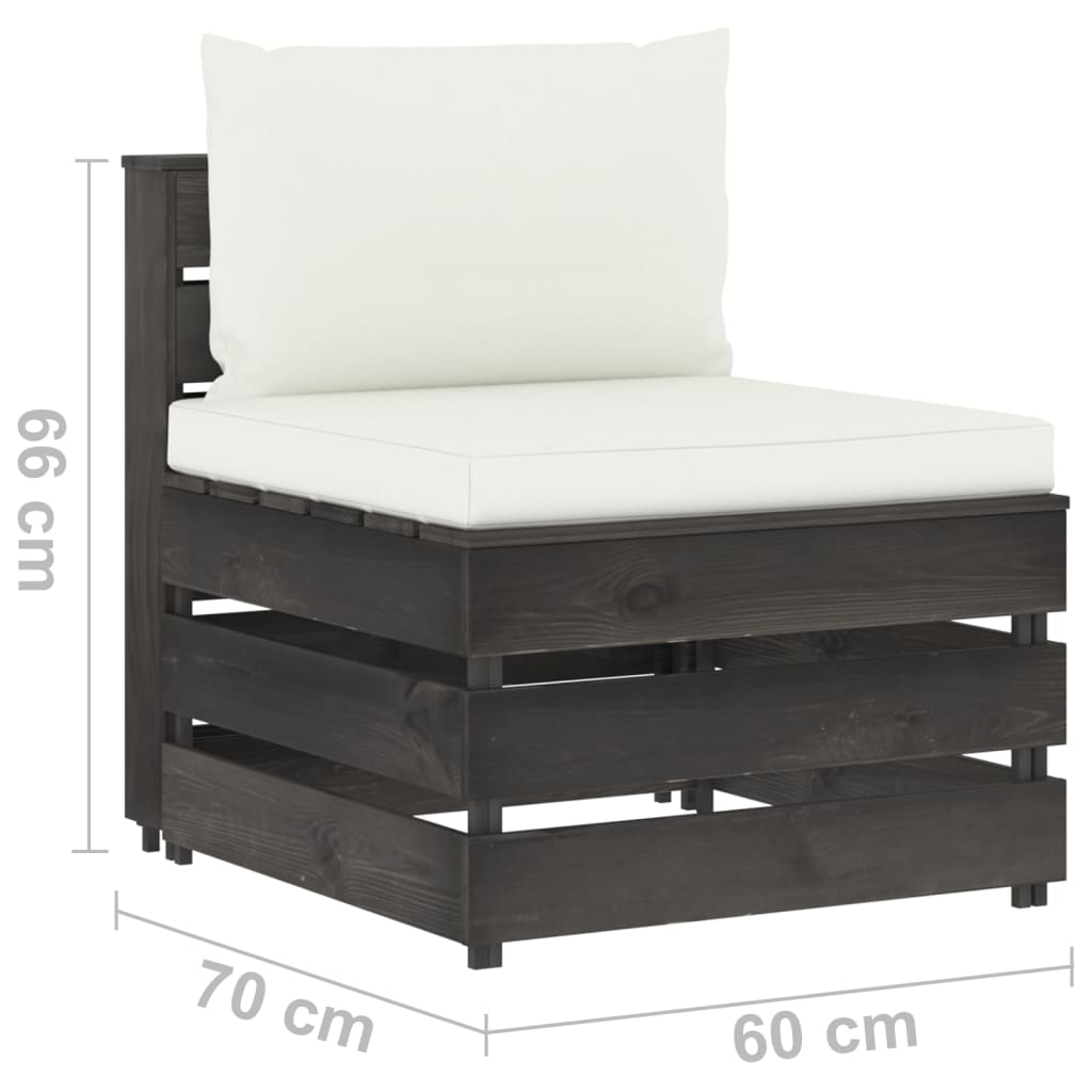Set mobilier de grădină cu perne, 9 piese, gri, lemn tratat