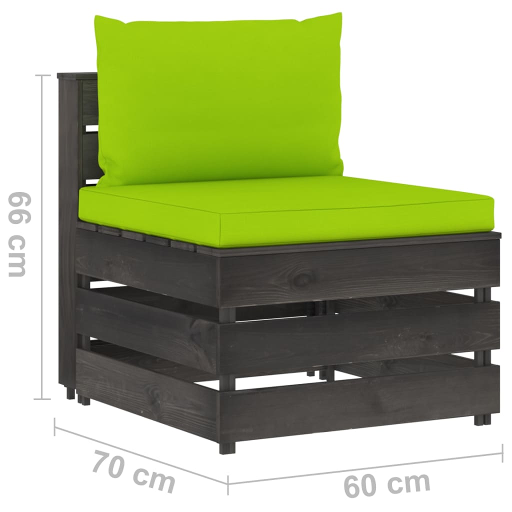 Set mobilier de grădină cu perne, 9 piese, gri, lemn tratat