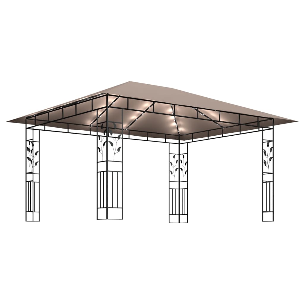 Pavillon mit Moskitonetz & LED-Lichterkette 4x3x2,73 m Taupe