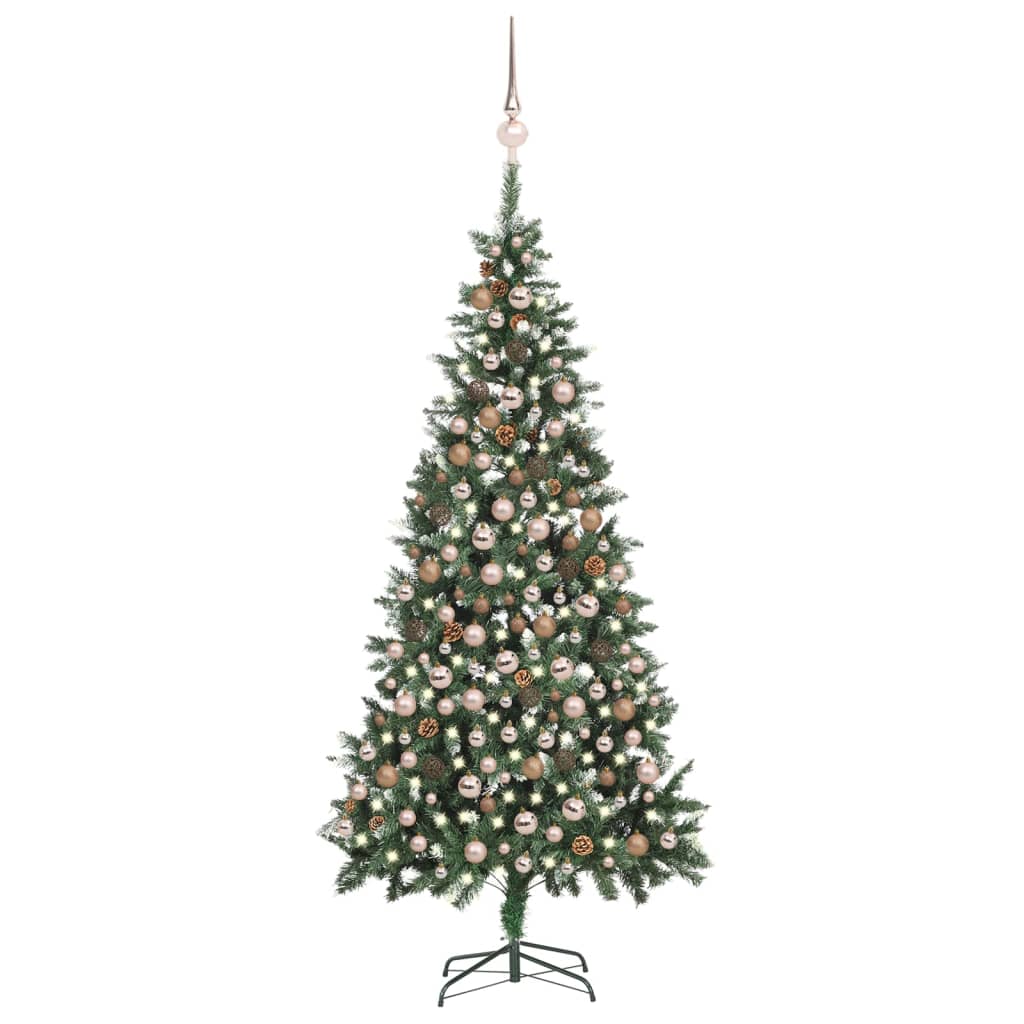 Megvilágított műkarácsonyfa gömb szettel és tobozzal 210 cm 