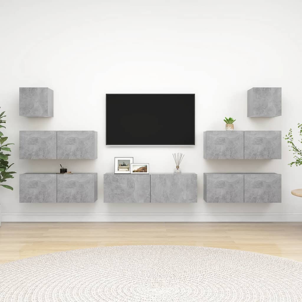 7dílný set TV skříněk betonově šedý dřevotříska