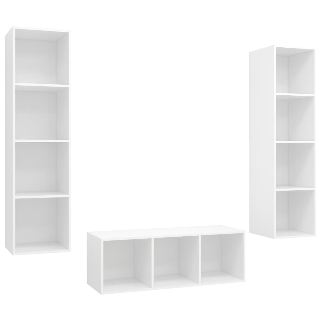 Gossi Set de dulapuri TV, 3 piese, alb, lemn prelucrat