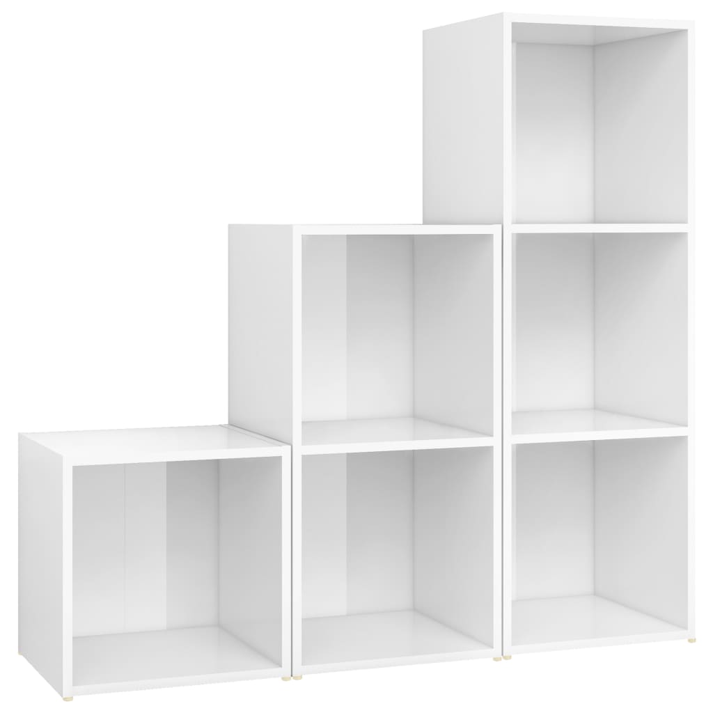 Gossi Set de dulapuri TV, 3 piese, alb extralucios, lemn prelucrat