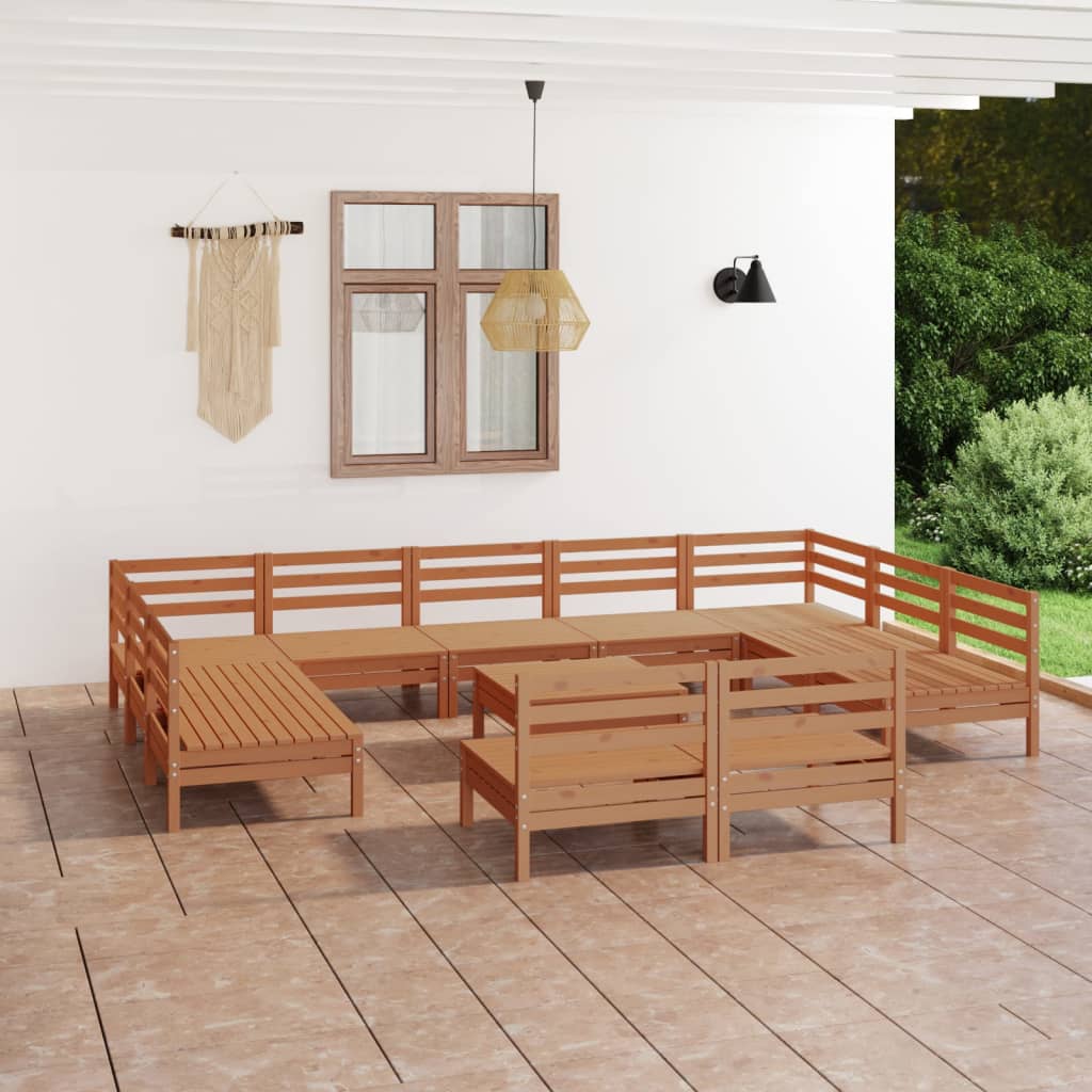 vidaXL loungesæt til haven 12 dele massivt fyrretræ gyldenbrun