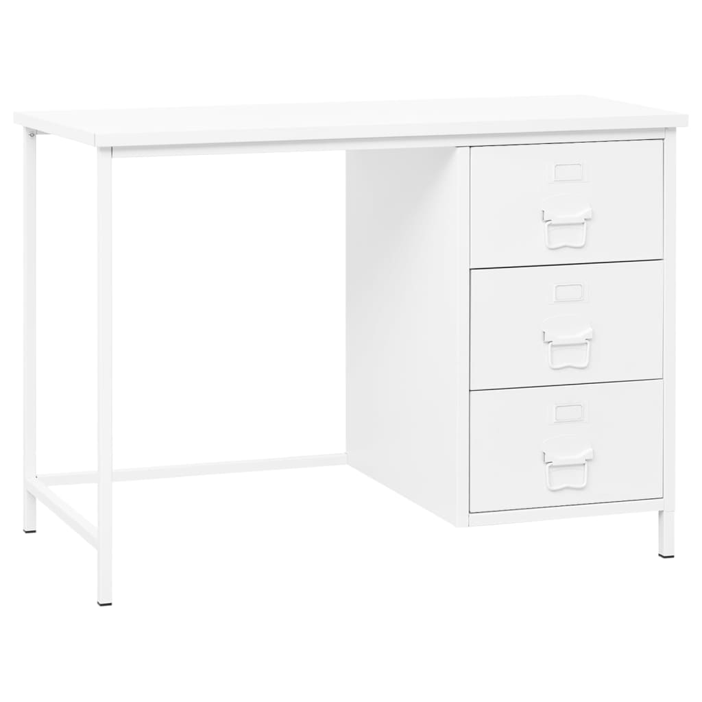 Image of vidaXL Industrial Desk with Drawers White 105x52x75 cm Steel