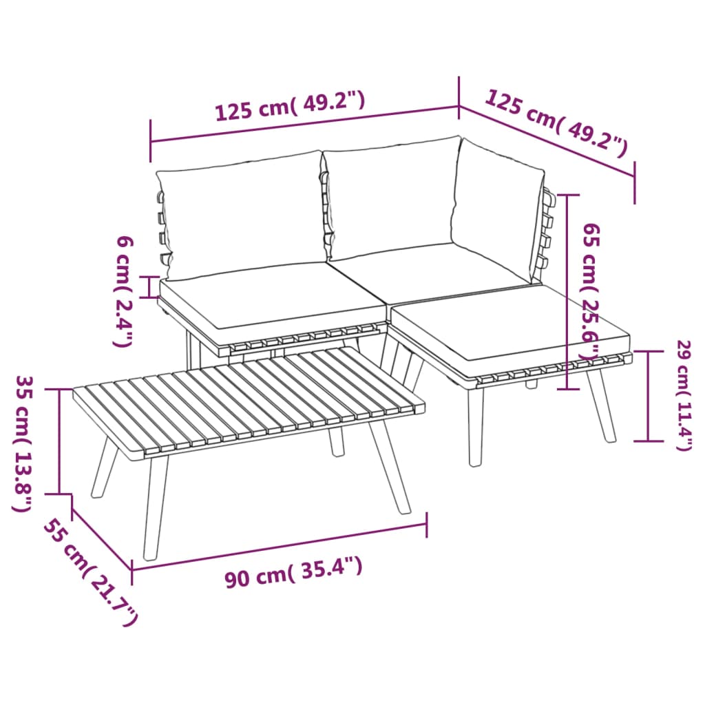 Set mobilier de grădină cu perne, 4 piese, lemn masiv de acacia