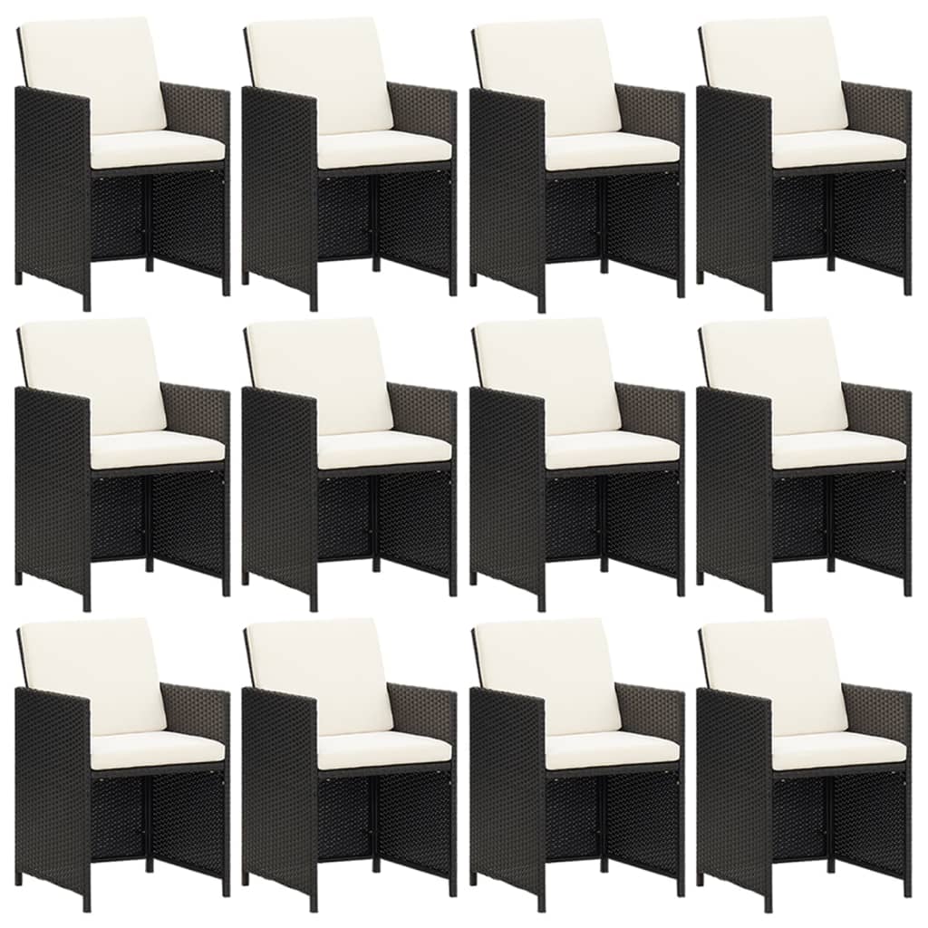Set mobilier de exterior cu perne, 13 piese, negru, poliratan