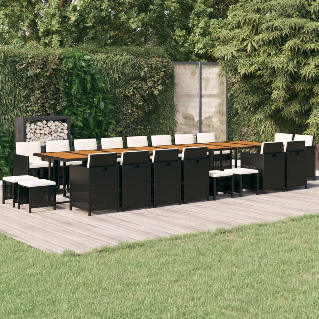 Set mobilier de grădină cu perne, 21 piese, negru, poliratan