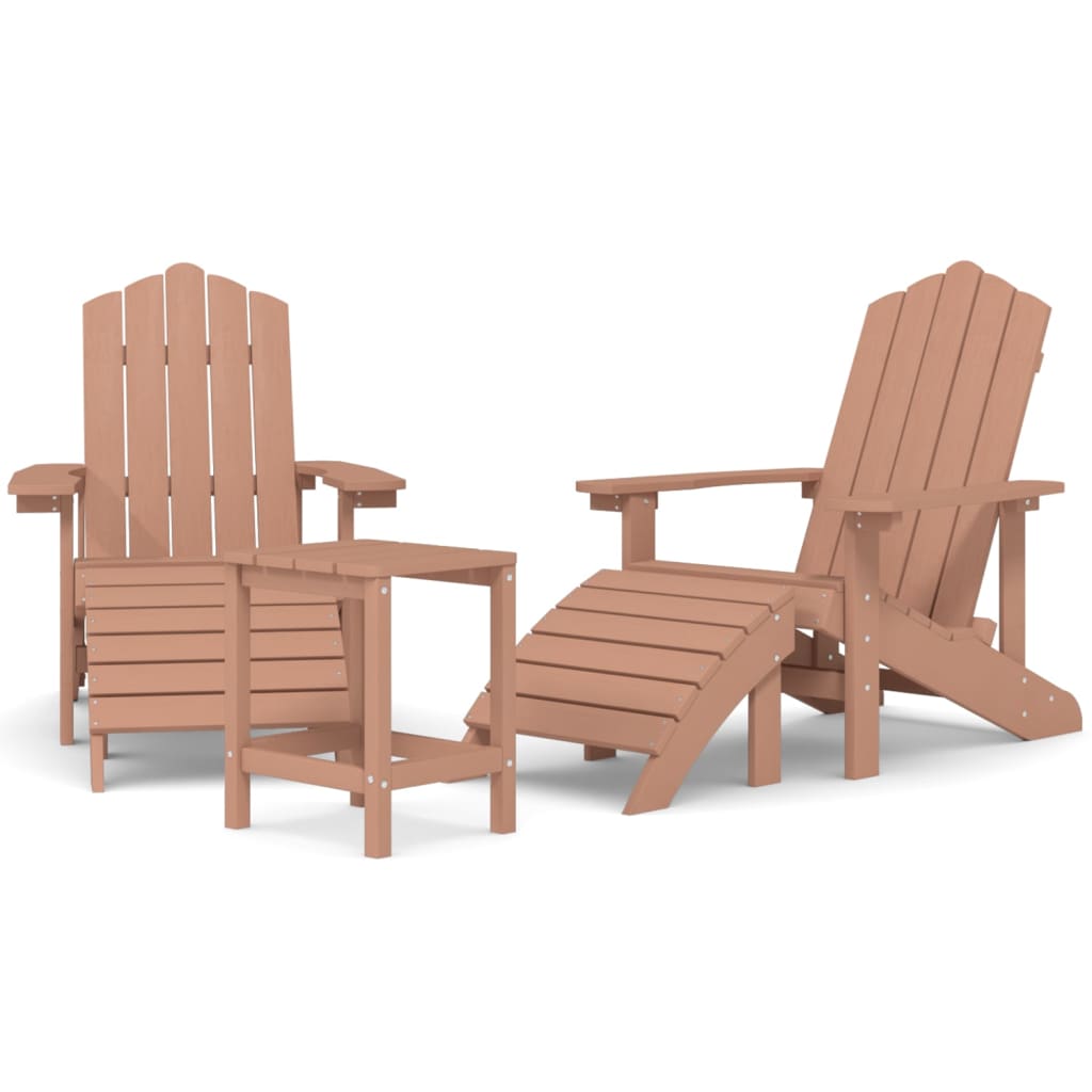 Image of vidaXL Garden Adirondack Chairs with Footstool & Table HDPE Brown