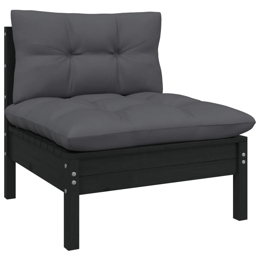 Set mobilier grădină cu perne, 8 piese, negru, lemn de pin