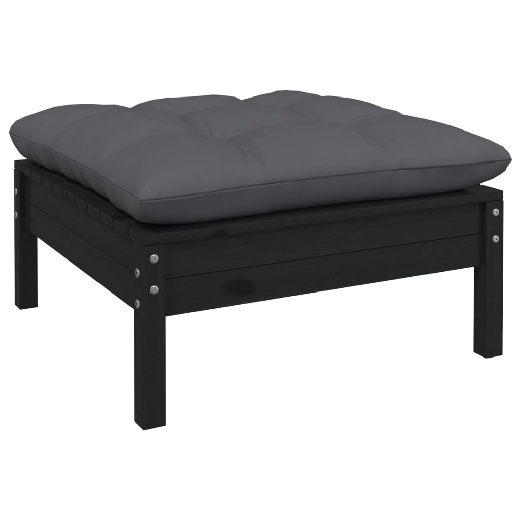 Set mobilier grădină cu perne, 8 piese, negru, lemn de pin