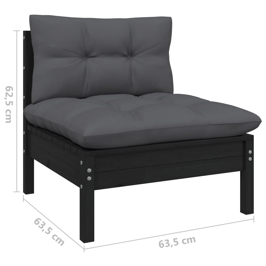 Set mobilier grădină cu perne, 8 piese, negru, lemn de pin