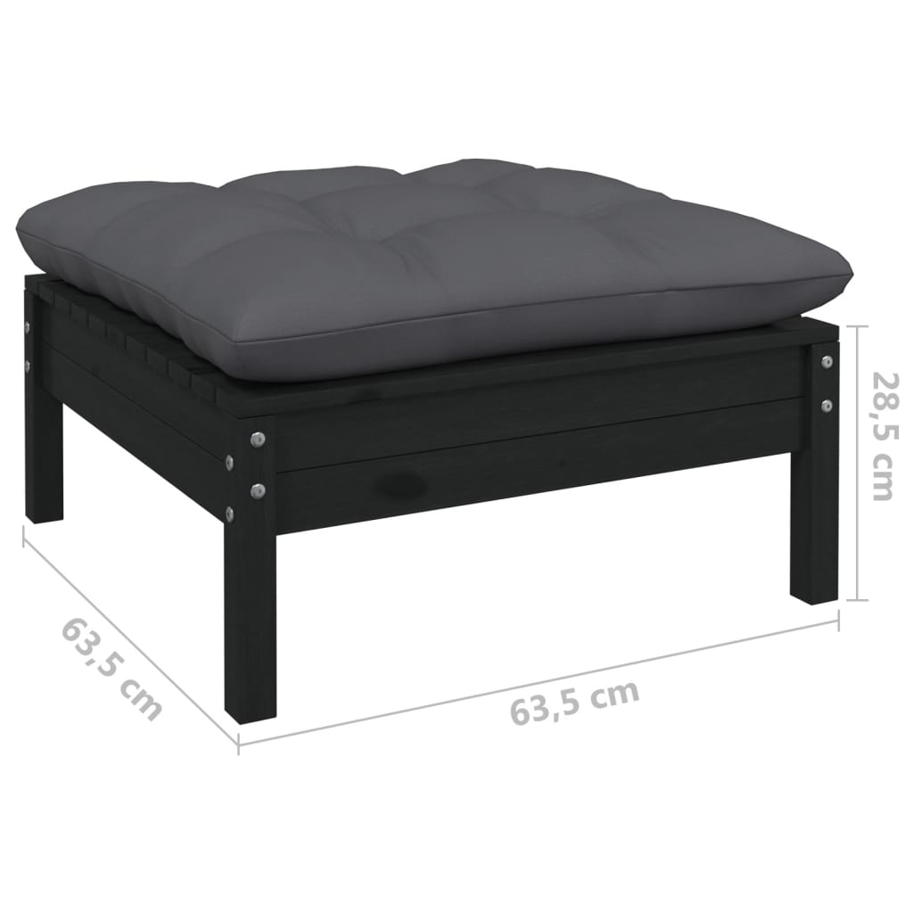 Set mobilier grădină cu perne, 8 piese, negru, lemn de pin