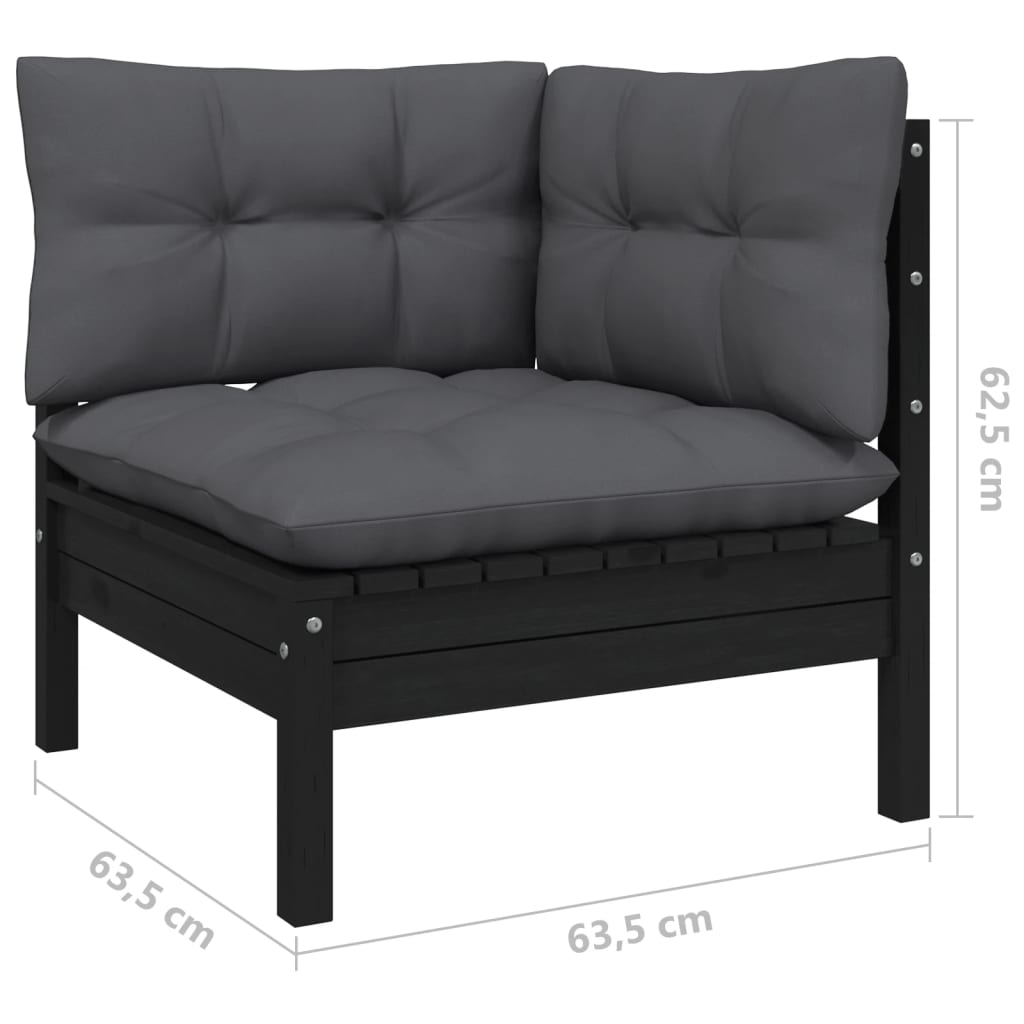 Set mobilier grădină cu perne, 5 piese, negru, lemn de pin