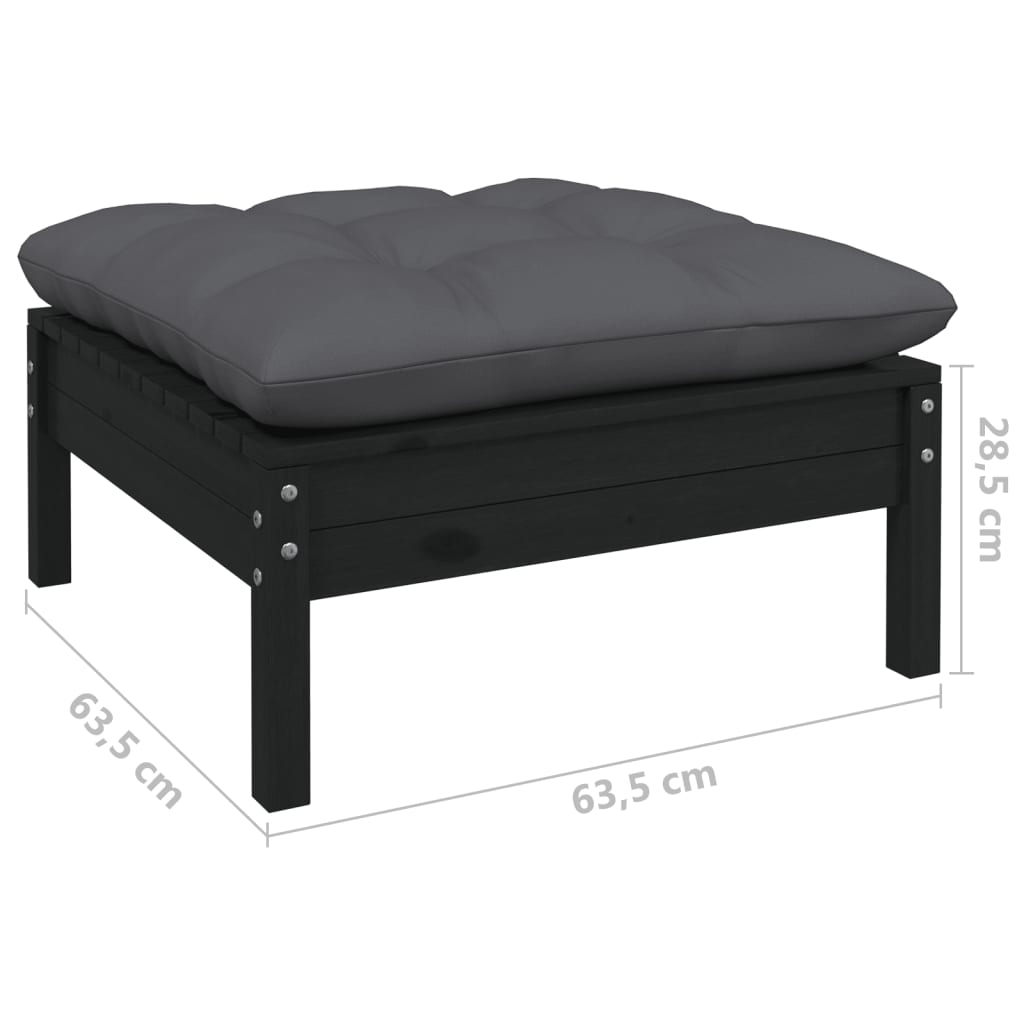 Set mobilier grădină cu perne, 5 piese, negru, lemn de pin