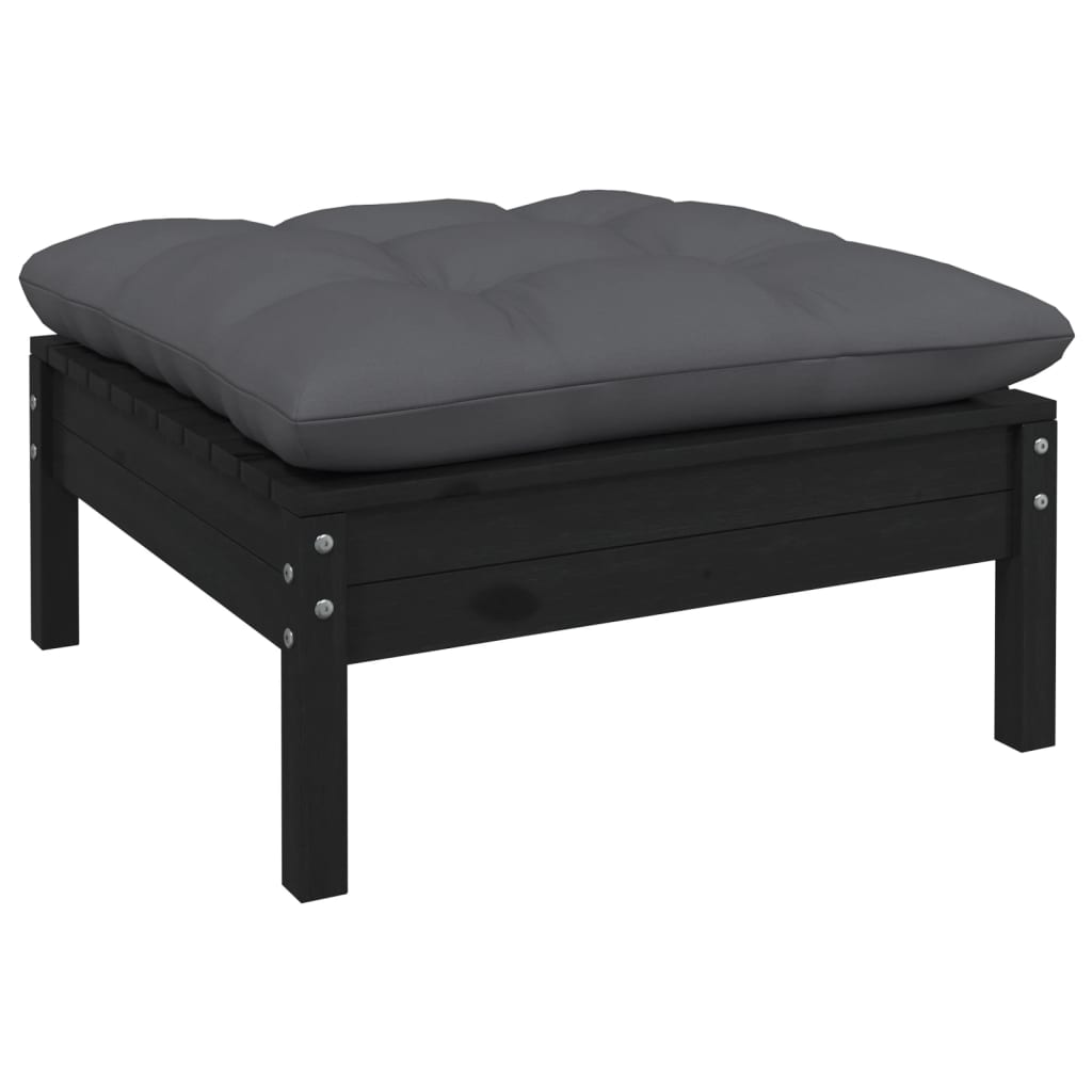 Set mobilier de grădină cu perne, 6 piese, negru, lemn de pin