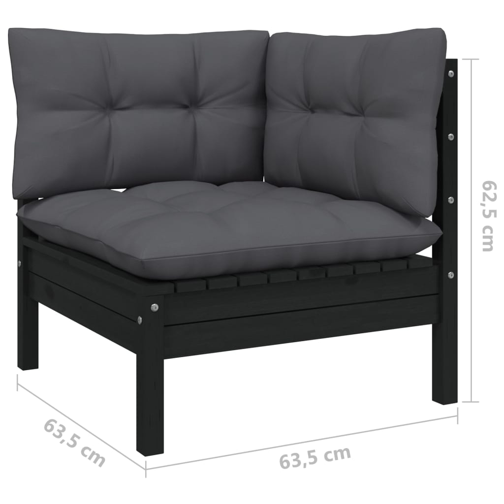 Set mobilier de grădină cu perne, 6 piese, negru, lemn de pin