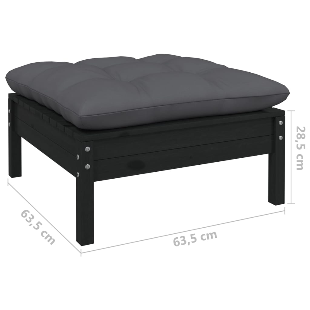 Set mobilier de grădină cu perne, 6 piese, negru, lemn de pin