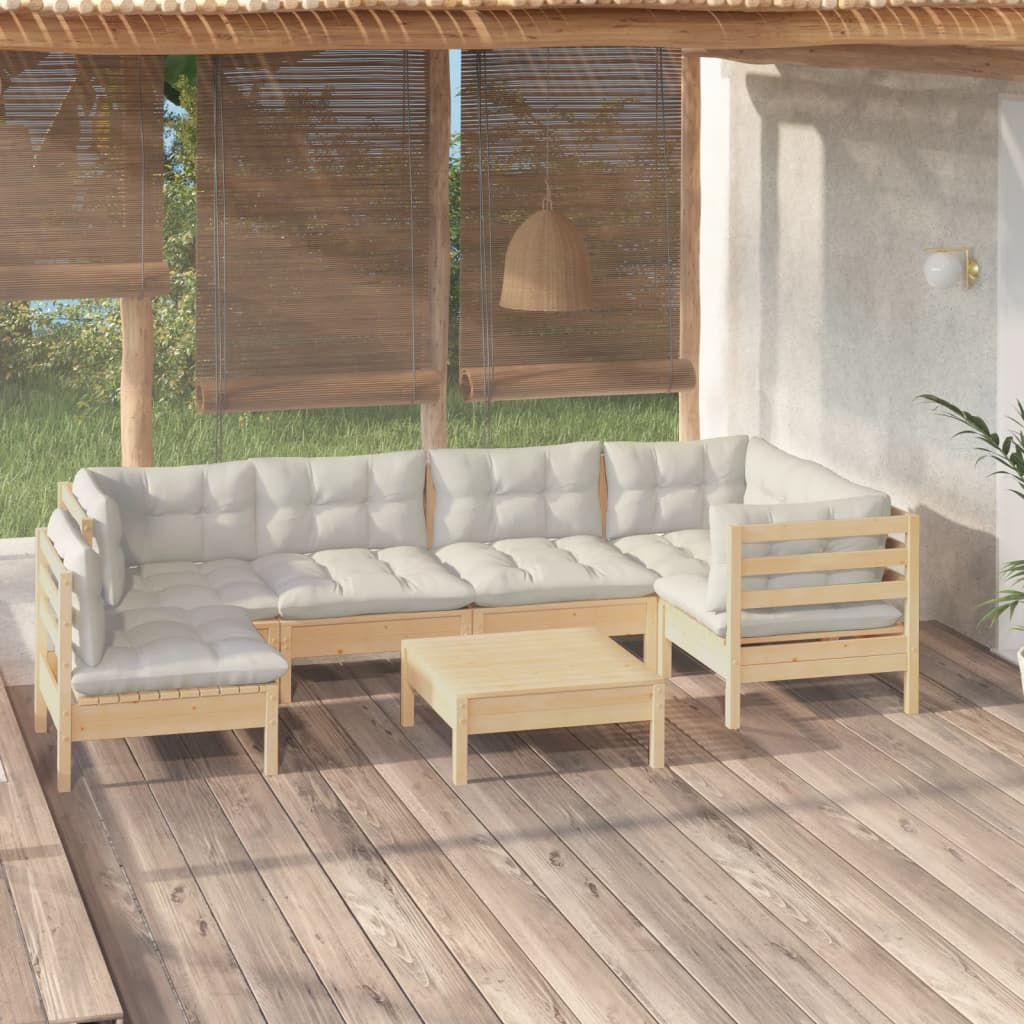 Drewniany zestaw wypoczynkowy do ogrodu, kremowe poduszki, wymiary: 63,5x63,5x62,5 cm