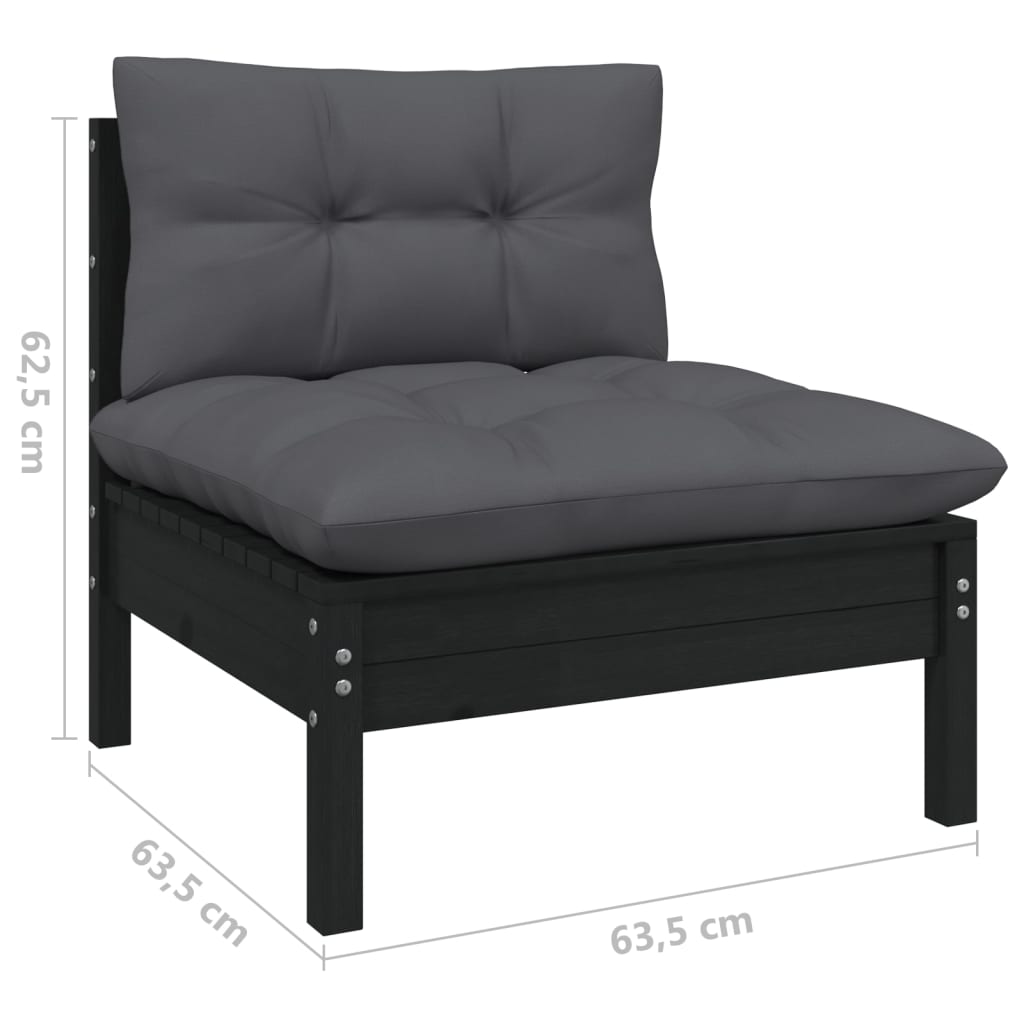 Set mobilier de grădină cu perne 8 piese negru lemn masiv pin