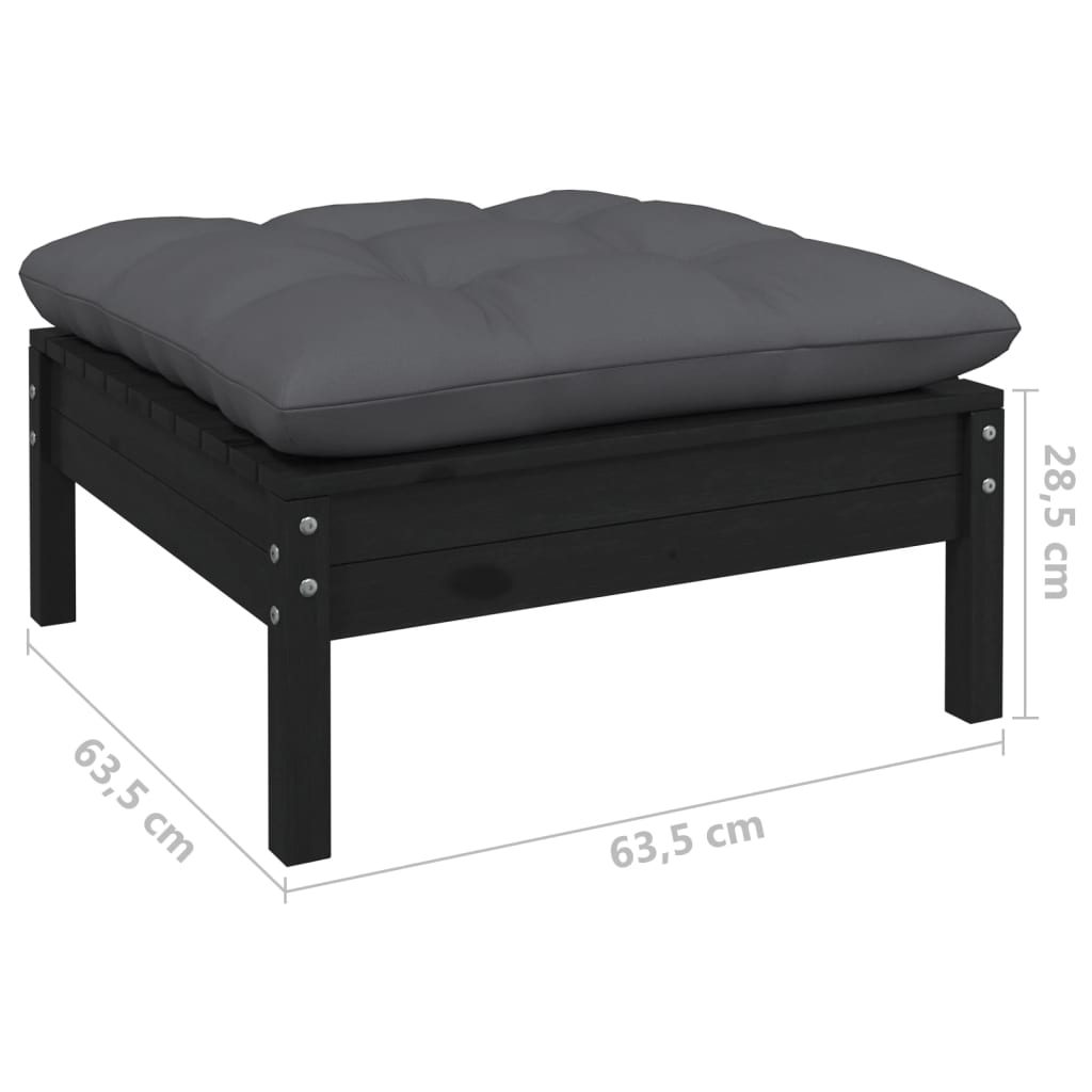 Set mobilier grădină cu perne, 12 piese, negru, lemn masiv pin