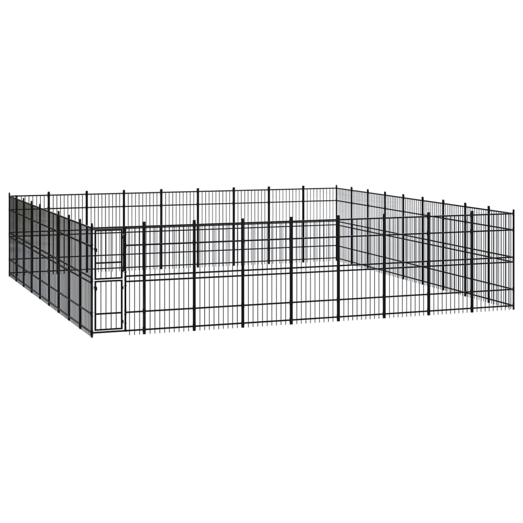 Chenil d'extérieur en acier noir pour chien - Panneaux à barreaux - 864x864x200 cm - 75m²