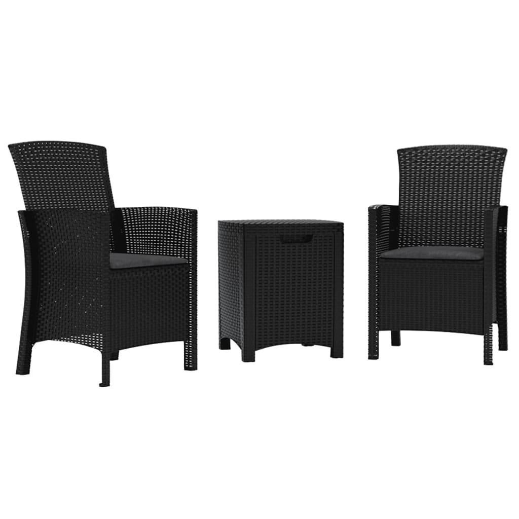 Set mobilier de grădină cu perne, 3 piese, grafit, ratan PP