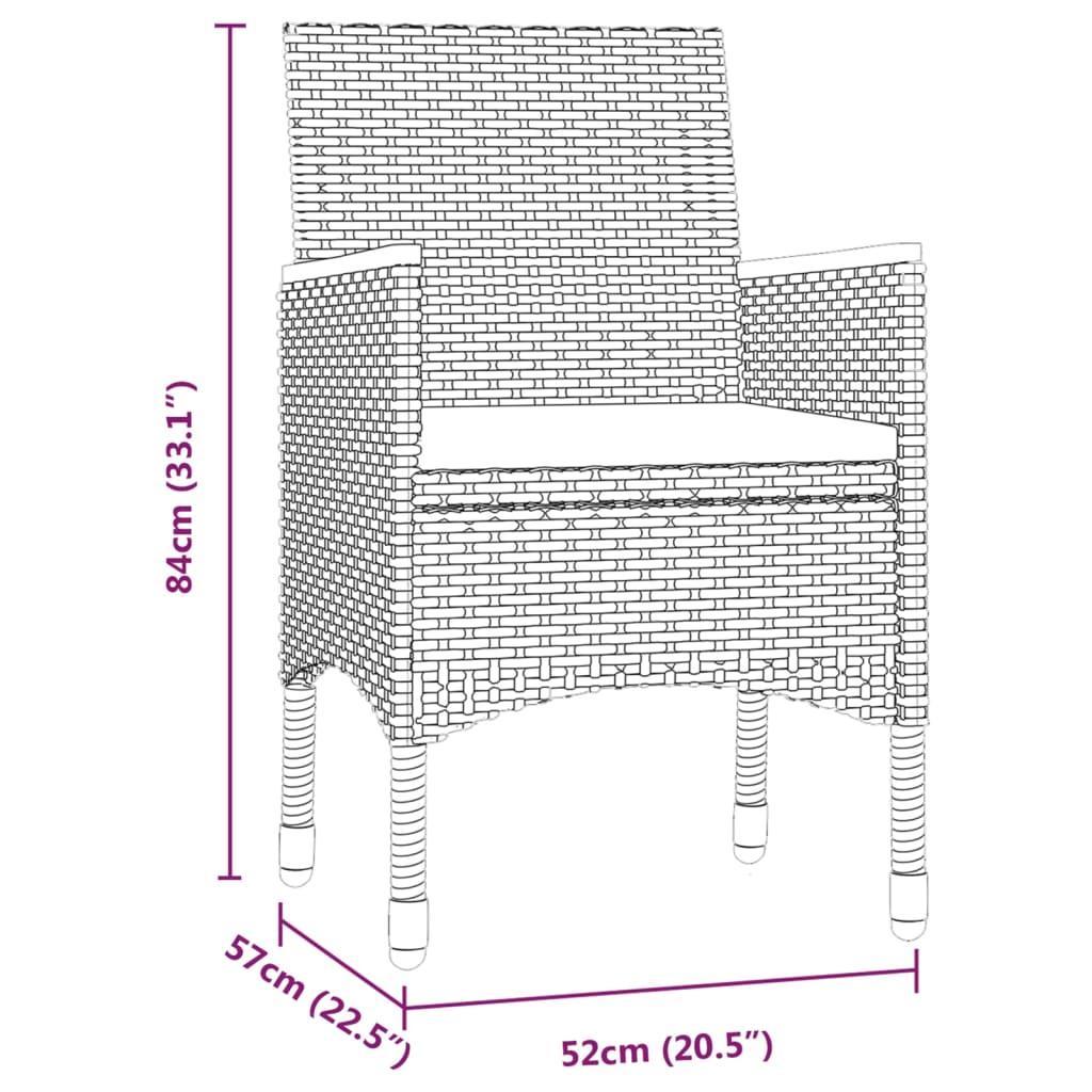 Set mobilier de grădină, cu perne, 3 piese, gri și negru