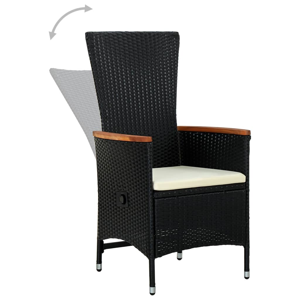 Set de masă pentru grădină, 7 piese, cu perne, negru