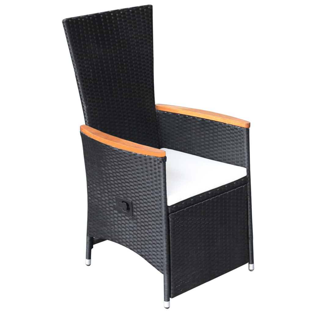 Set de masă pentru grădină, 7 piese, cu perne, negru