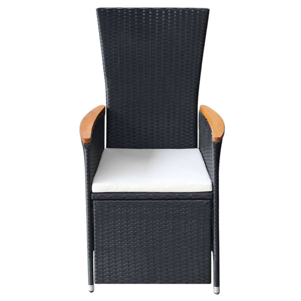 Set de masă pentru grădină, 7 piese, cu perne, negru
