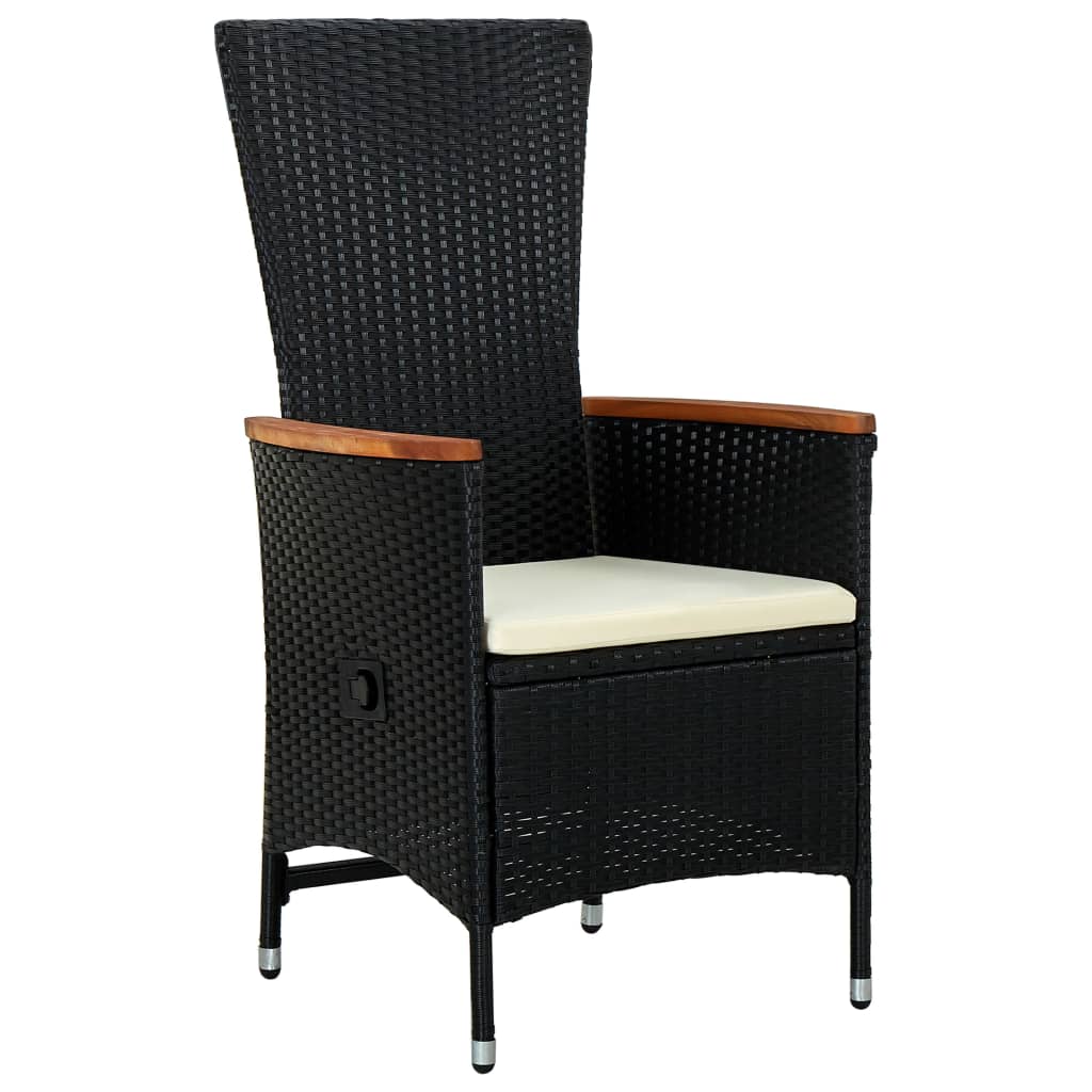 Set de masă pentru grădină, 7 piese, cu perne, negru