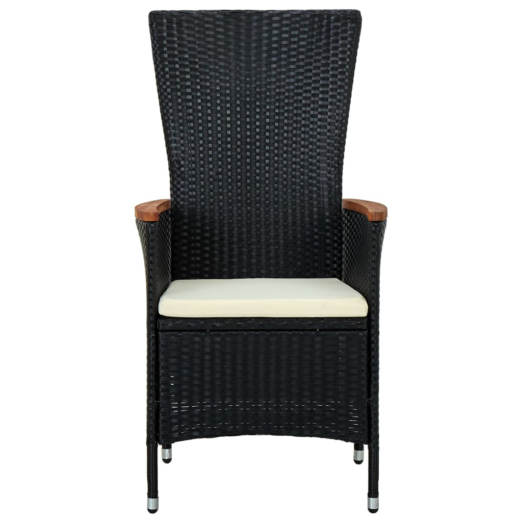 Set de masă pentru grădină, 7 piese, cu perne, negru
