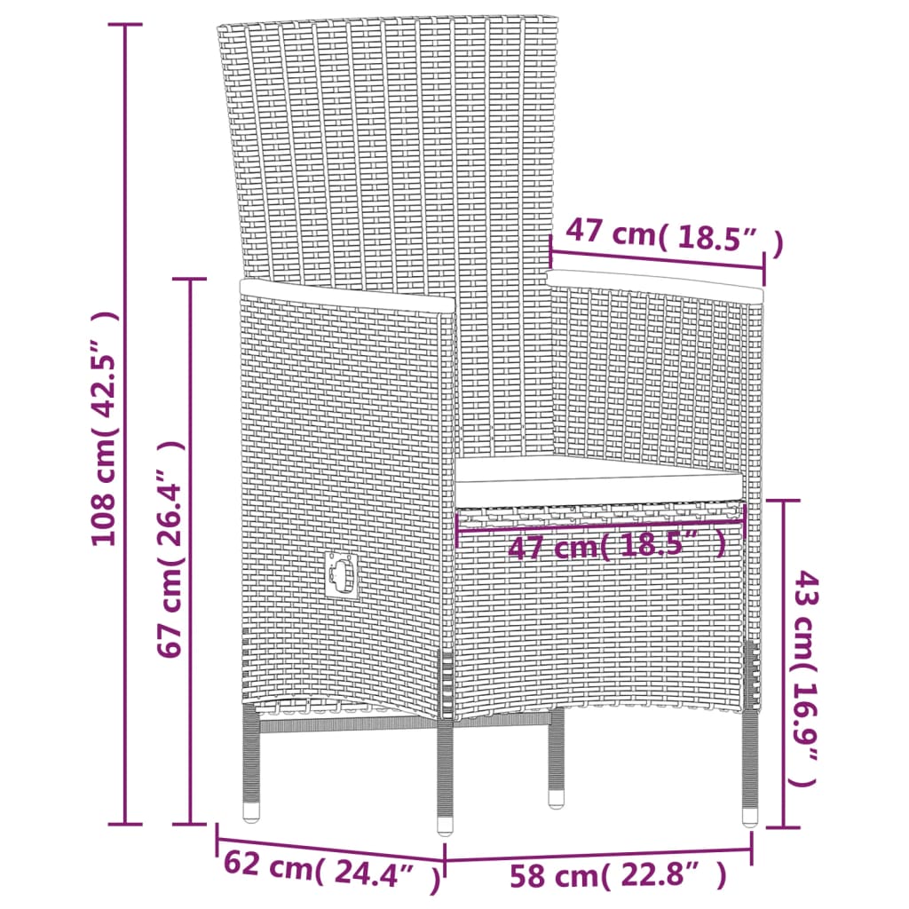 Set de masă pentru grădină, 7 piese, cu perne, negru