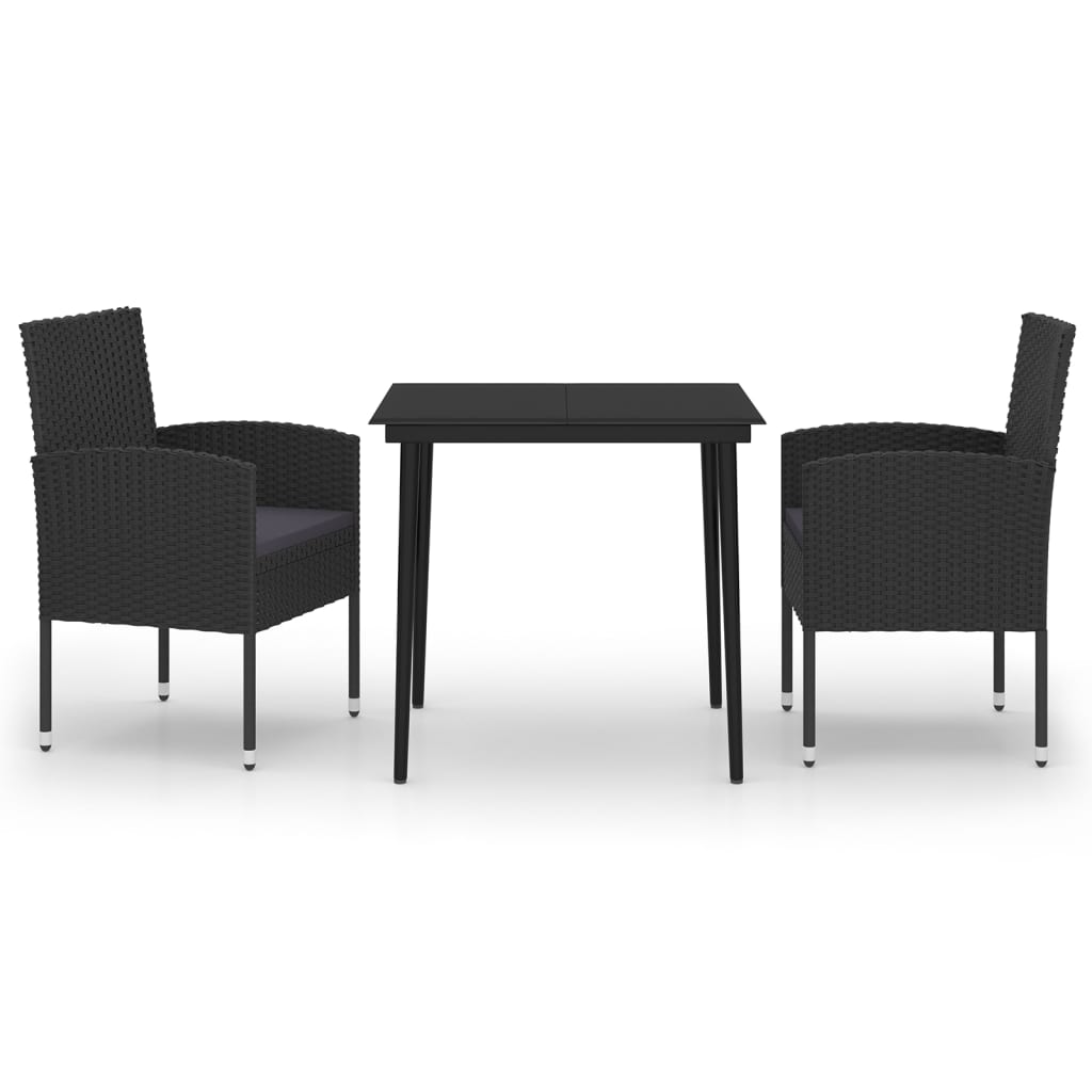 Set de mobilier pentru grădină, 3 piese, negru