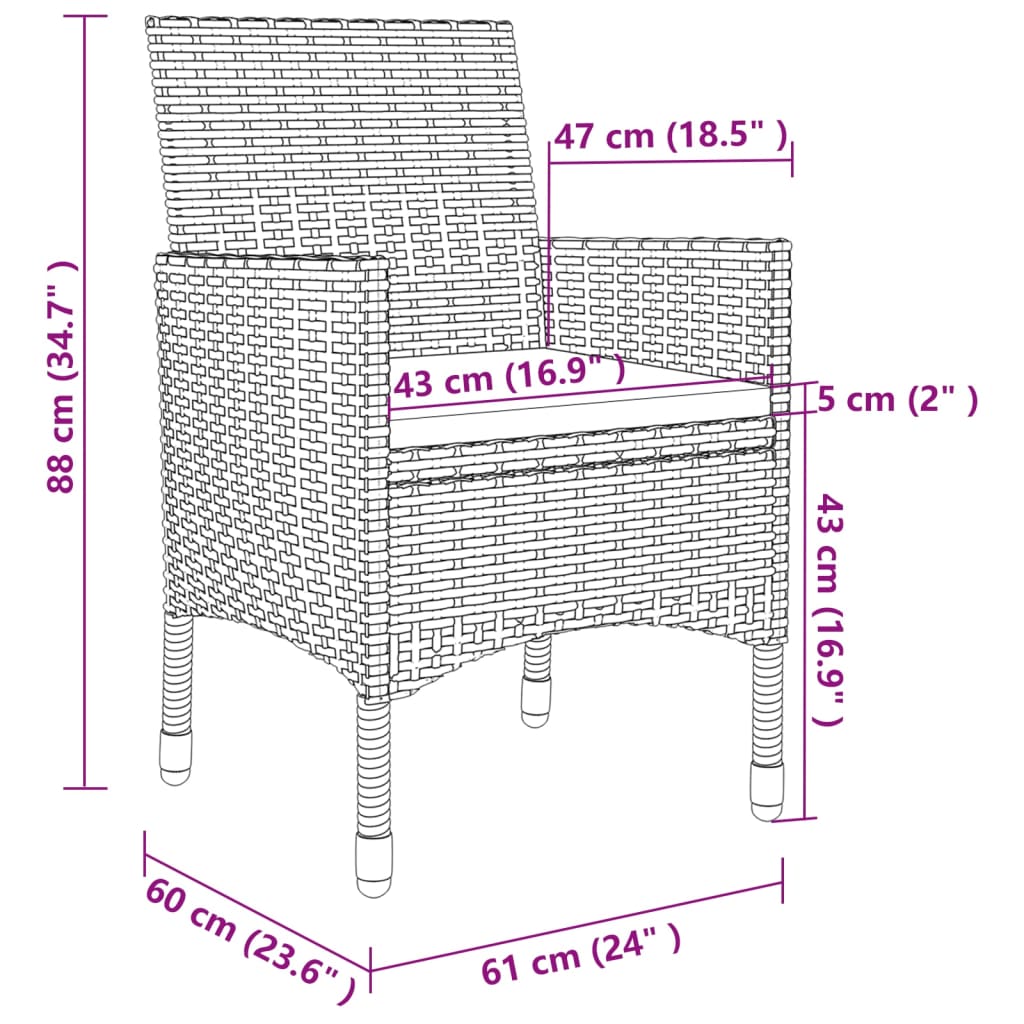 Set mobilier de grădină cu perne, 3 piese, poliratan și sticlă