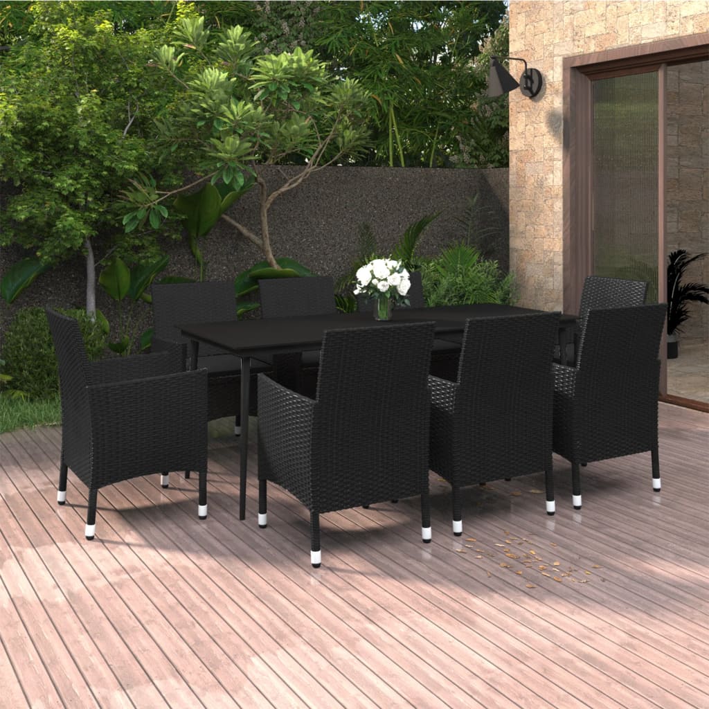 Set mobilier de grădină cu perne, 9 piese, poliratan și sticlă