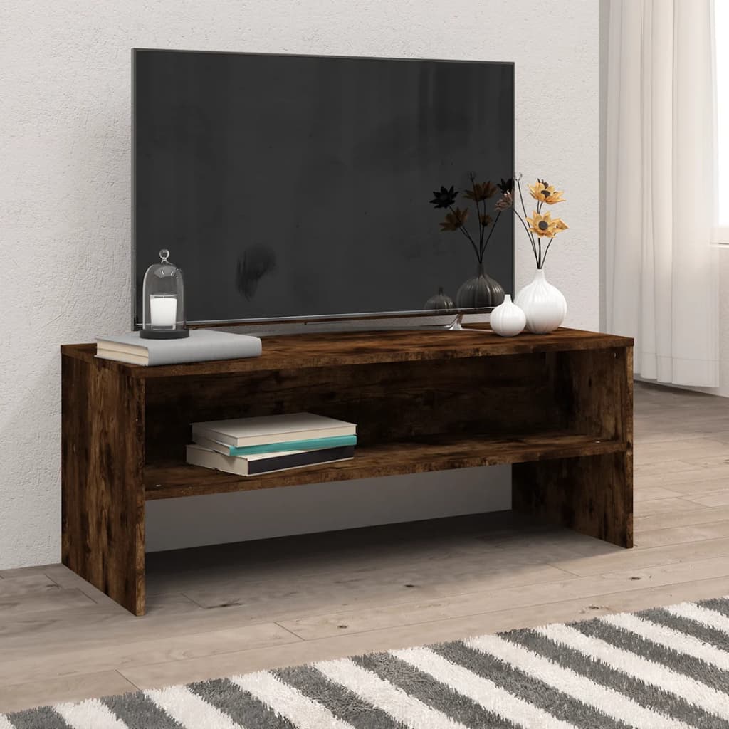 vidaXL Comodă TV, stejar fumuriu, 100x40x40 cm, lemn compozit