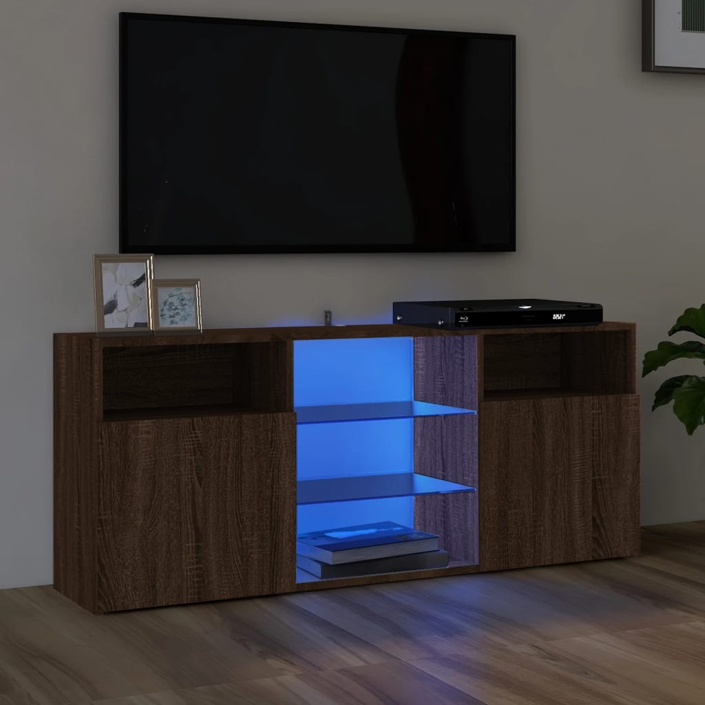 vidaXL Comodă TV cu lumini LED, stejar maro, 120x30x50 cm