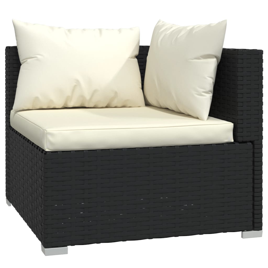 Set mobilier de grădină cu perne, 4 piese, negru, poliratan