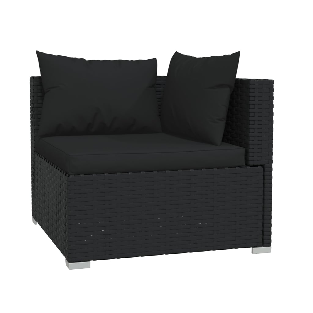 Set mobilier de grădină cu perne, 9 piese, negru, poliratan