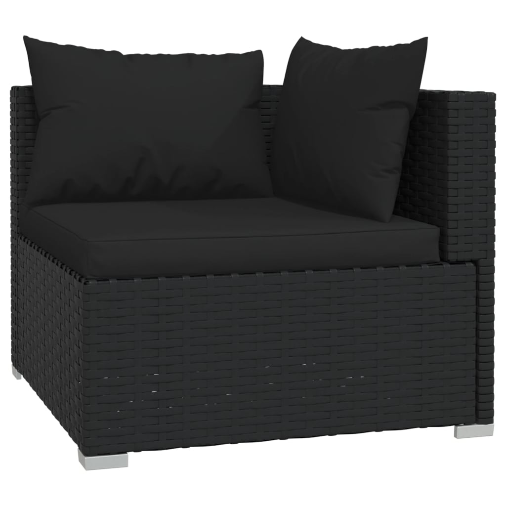 Set mobilier de grădină cu perne, 9 piese, negru, poliratan