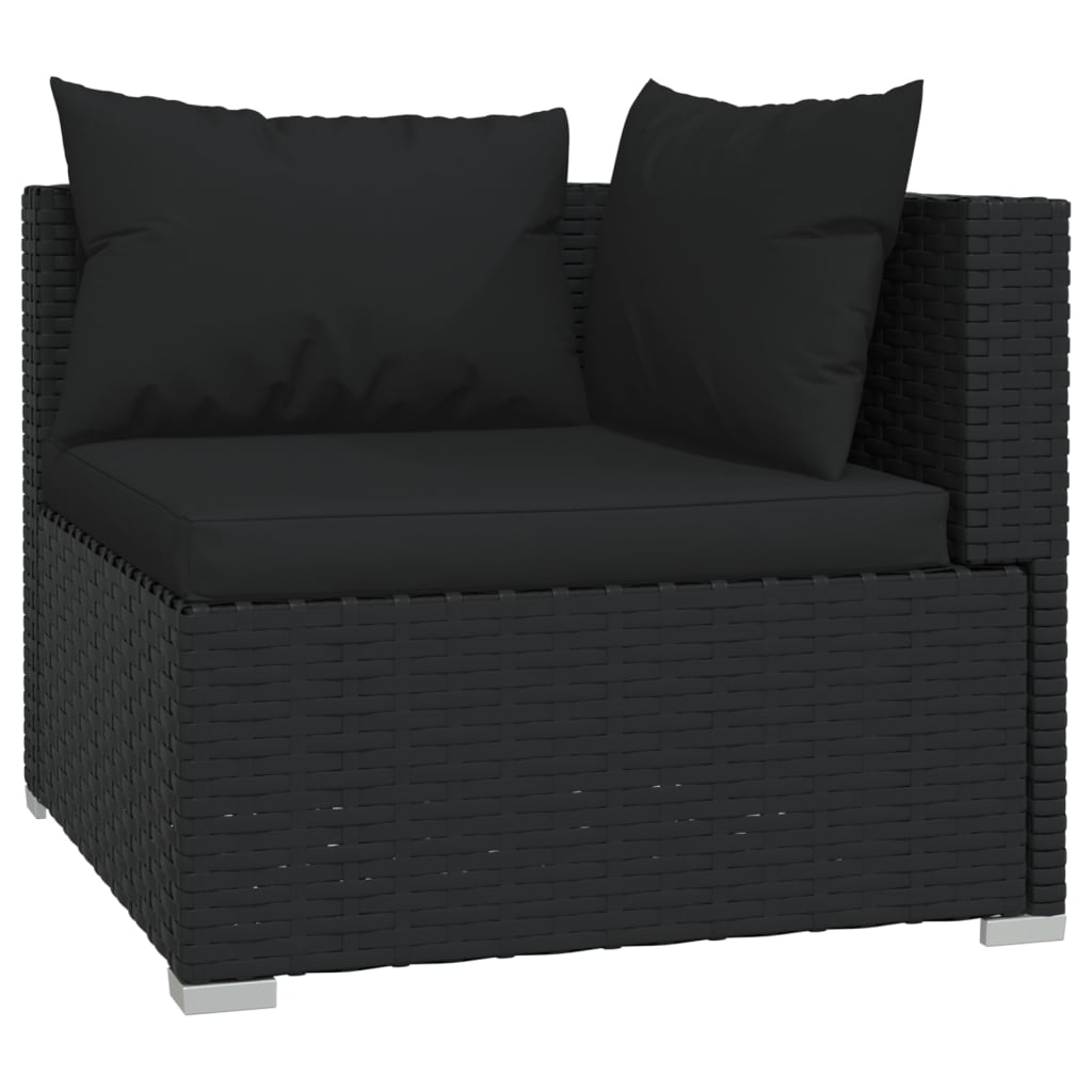 Set mobilier de grădină cu perne, 11 piese, negru, poliratan