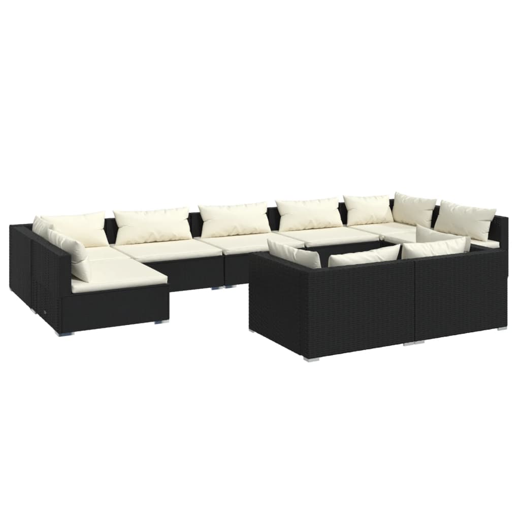 Set mobilier de grădină cu perne, 9 piese, negru, poliratan