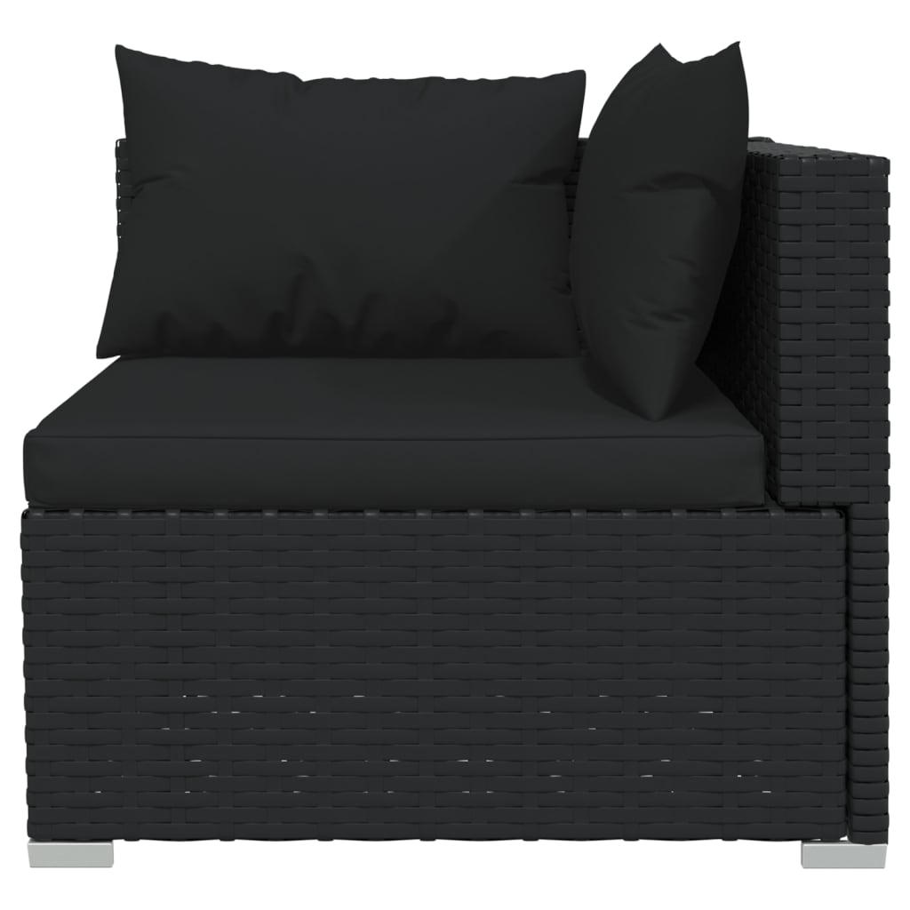 Set mobilier de grădină cu perne, 12 piese, negru, poliratan