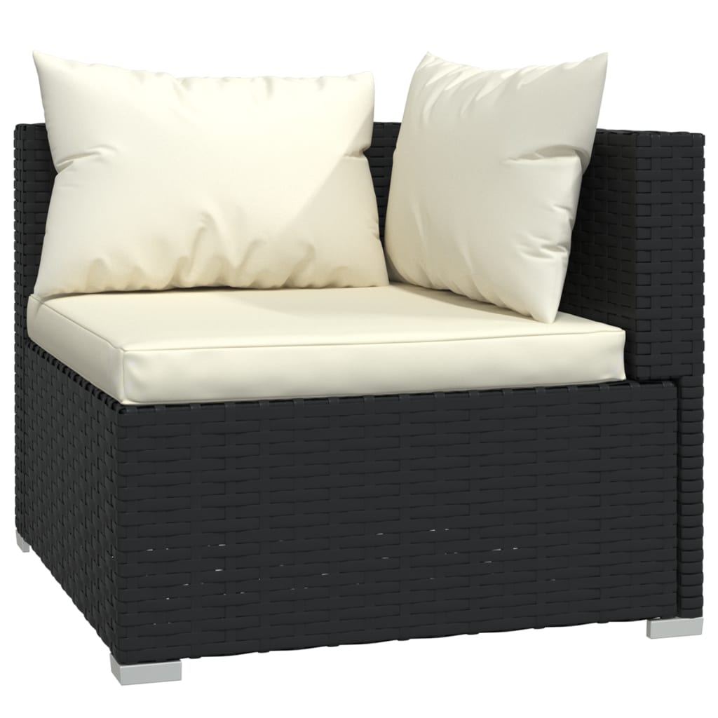 Set mobilier de grădină cu perne, 7 piese, negru, poliratan