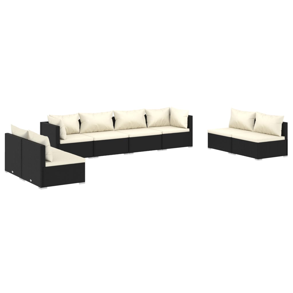 Set mobilier de grădină cu perne, 8 piese, negru, poliratan