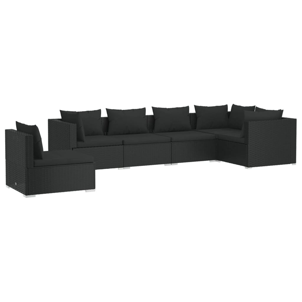 Set mobilier de grădină cu perne, 6 piese, negru, poliratan