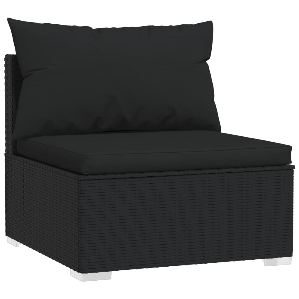 Set mobilier de grădină cu perne, 10 piese, negru, poliratan